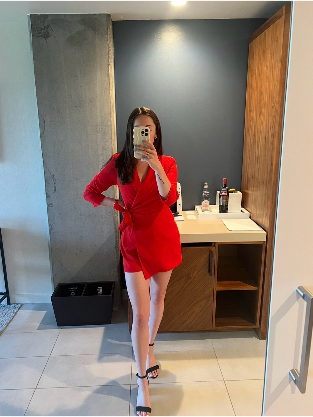 Red Wrap Mini Dress with Tie Waist - Women